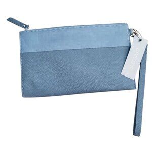 Chico's Pull Tie‎ Zipper Wristlet Accessory Promo Blue Faux Leather 8.5" (NWT)